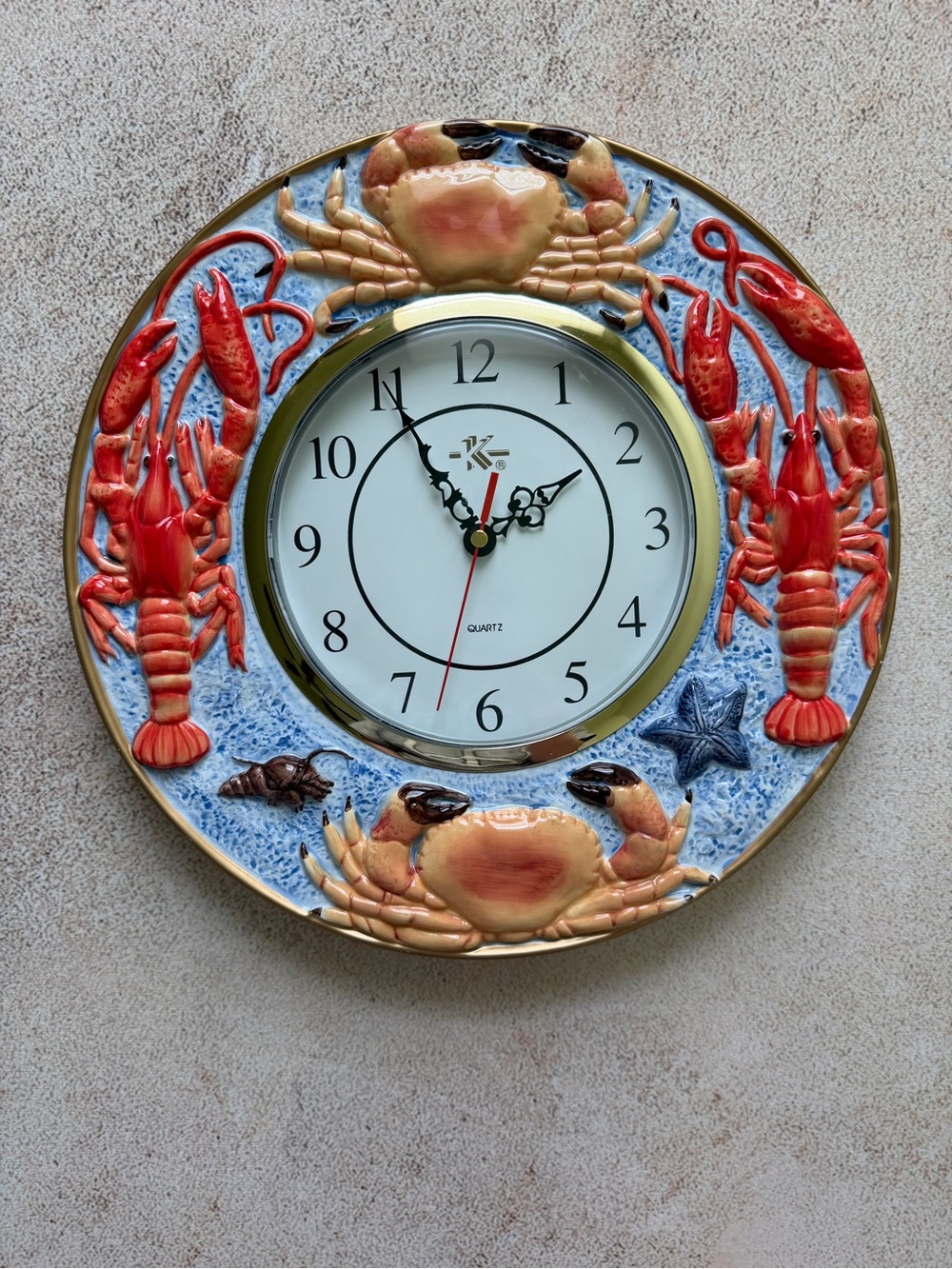 Nautical Crab & Lobster Wall Clock - Blue, Red and Tan